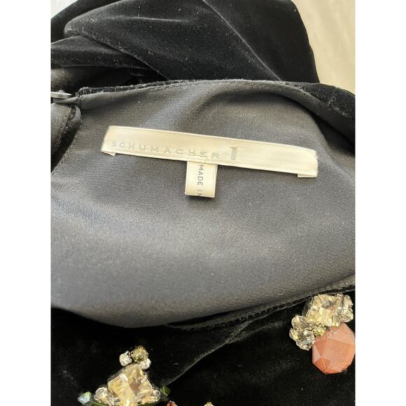 DOROTHEE SCHUMACHER Black Velvet Rhinestone Beaded Short Sleeve Crewneck Top M - Picture 4 of 4